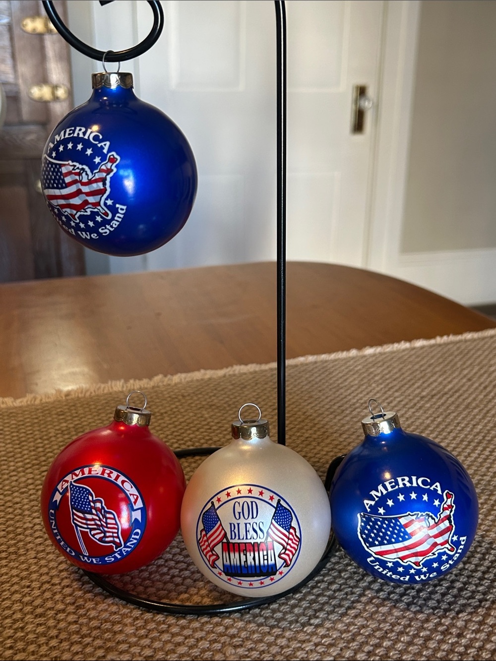 Patriotic Holiday Ornament Set - (4) Red, White and Blue